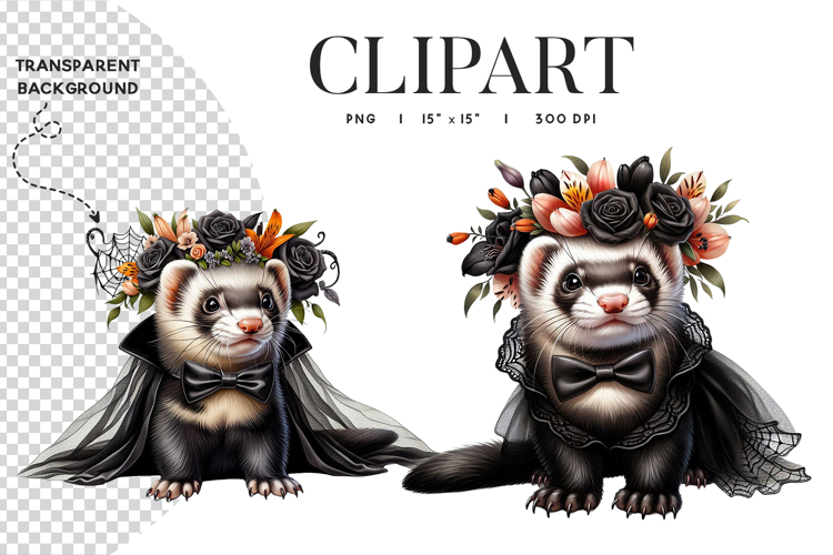 Gothic Halloween Ferret Clipart PNG