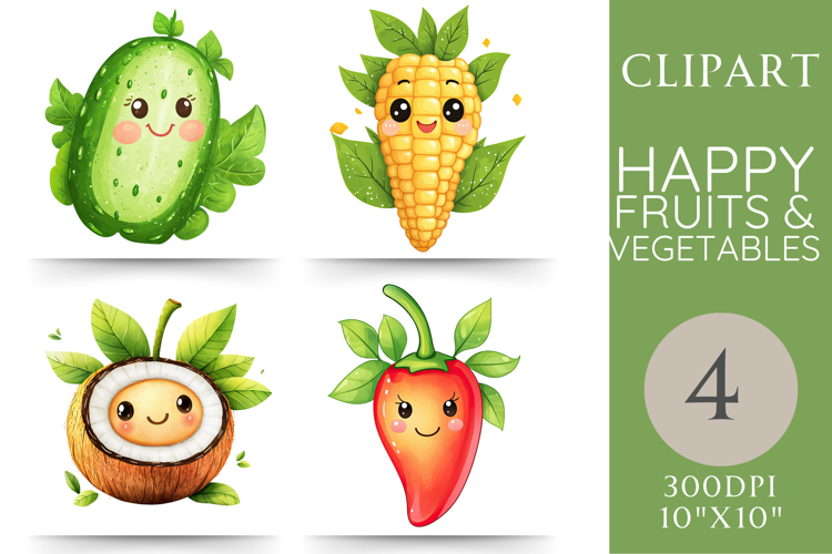 Happy Fruit and Veg Clipart 4 PNG Images