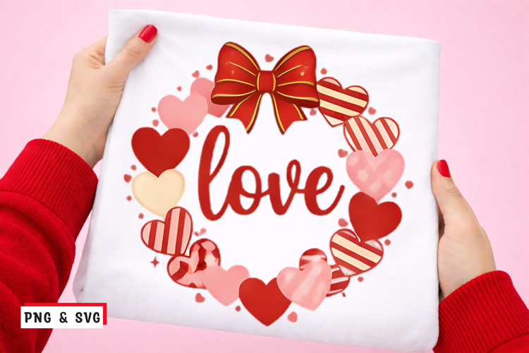 Love Heart Wreath Valentine PNG SVG Romantic Bow Heart