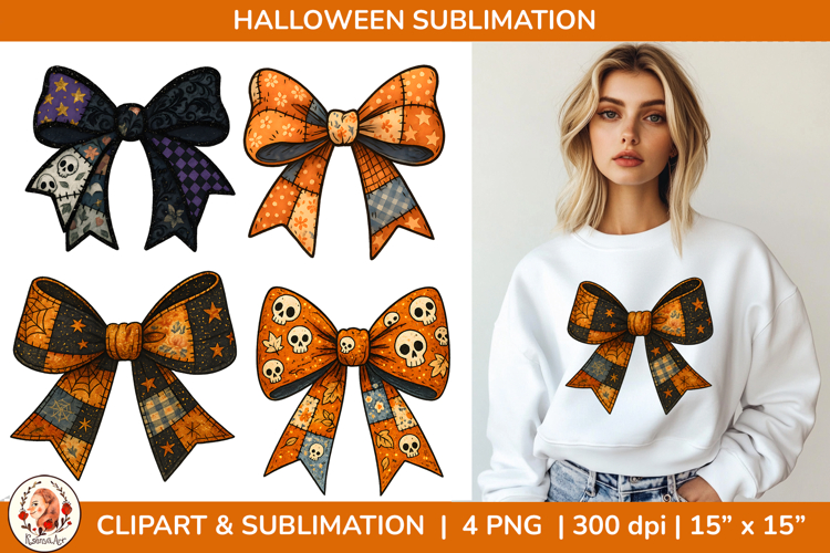 Patchwork Halloween Coquette Bow Sublimation PNG