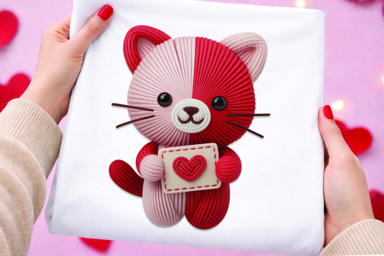 Knitted Cat Holding Valentine Love Letter Card