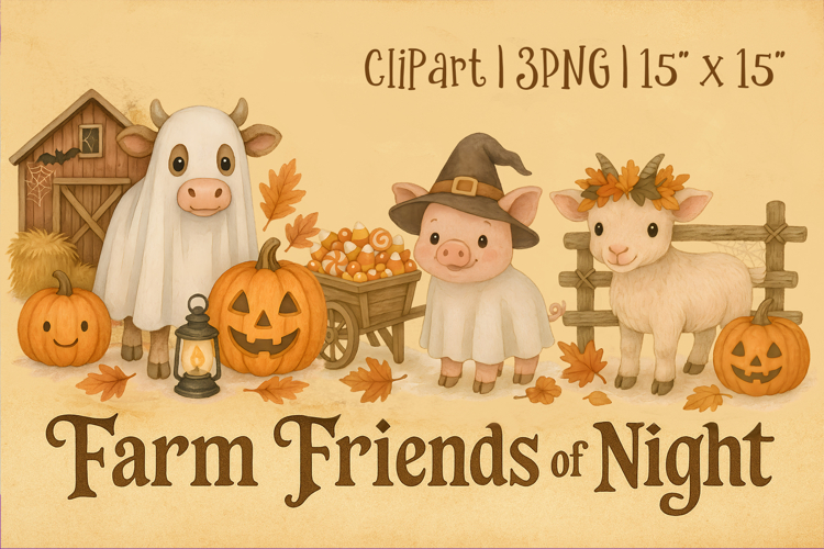 Cute Halloween Farm Animals Clipart, Halloween Sublimation