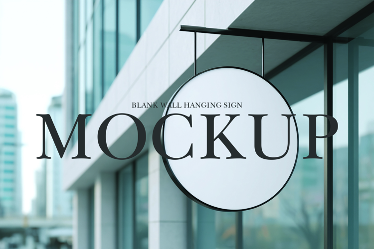 Blank wall hanging sign mockup