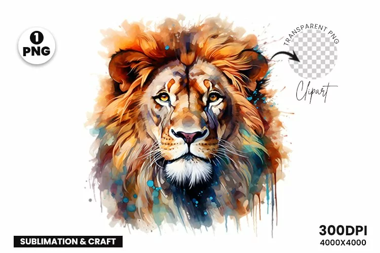 Watercolor Lion Aggressive Clipart | Lion Sublimation PNG