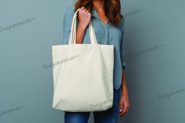 Woman holding tote bag mockup