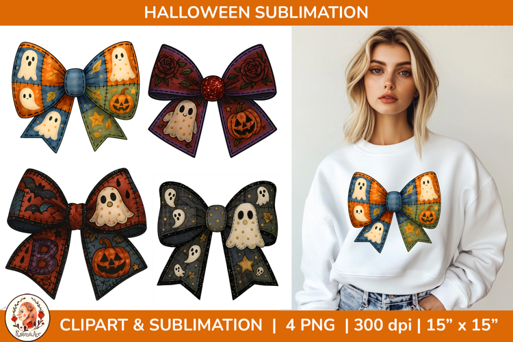 Patchwork Halloween Coquette Bow Sublimation PNG