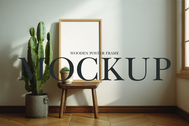 Wooden poster frame mockup