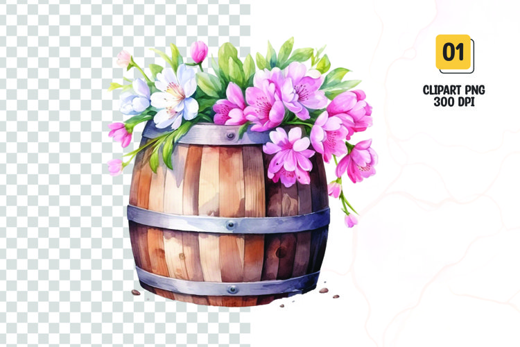 Spring Flower Barrel Watercolor Clipart sublimation