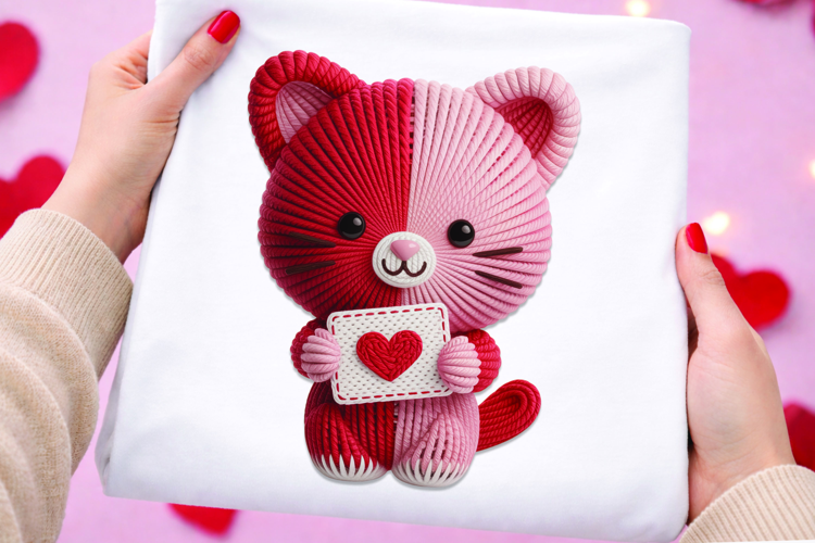 Knitted Cat Holding Valentine Love Letter Card
