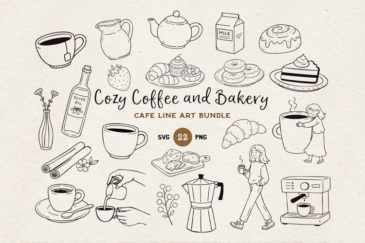 Cozy Coffee and Bakery SVG Bundle Cafe Clipart Set.