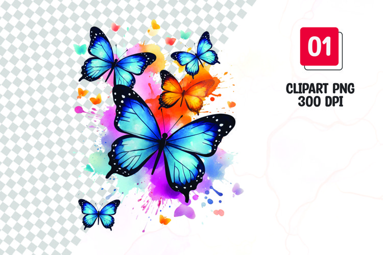 Colorful butterfly watercolor clipart sublimation