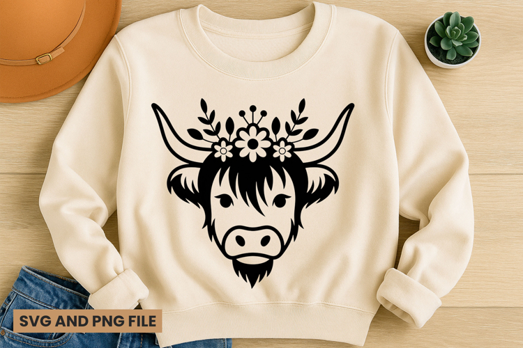 Highland Cow SVG Design for T-Shirts and Mugs