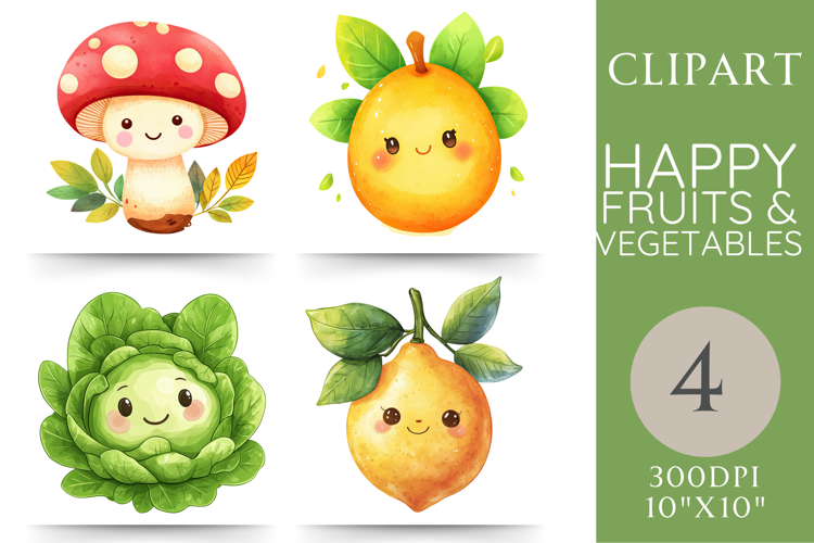 Happy Fruit and Veg Clipart 4 PNG Images