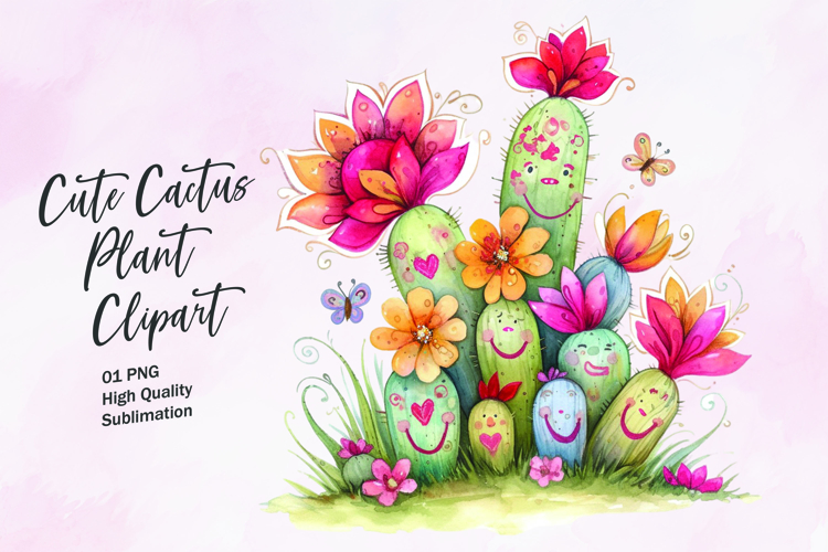 Cute cactus plant watercolor clipart