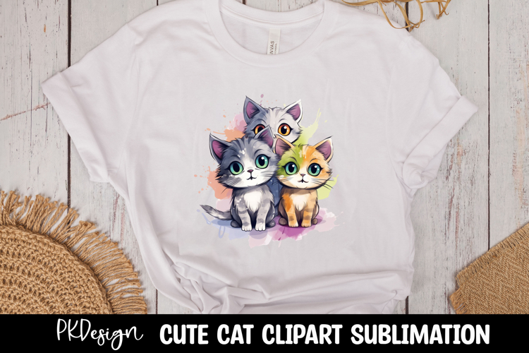 Cute watercolor cat t-shirt sublimation