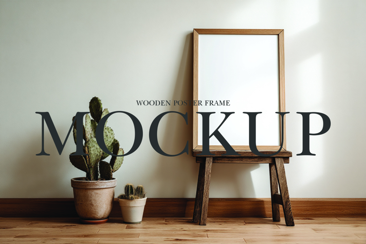 Wooden poster frame mockup