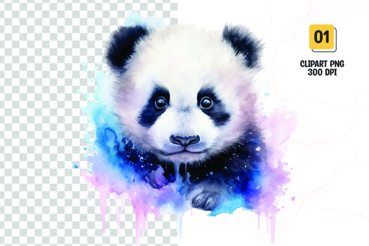 Watercolor panda head clipart sublimation png example image 1
