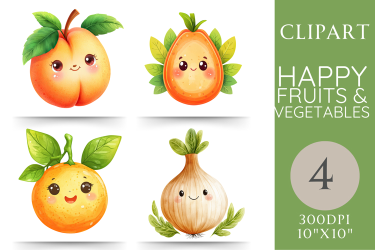 Happy Fruit and Veg Clipart 4 PNG Images