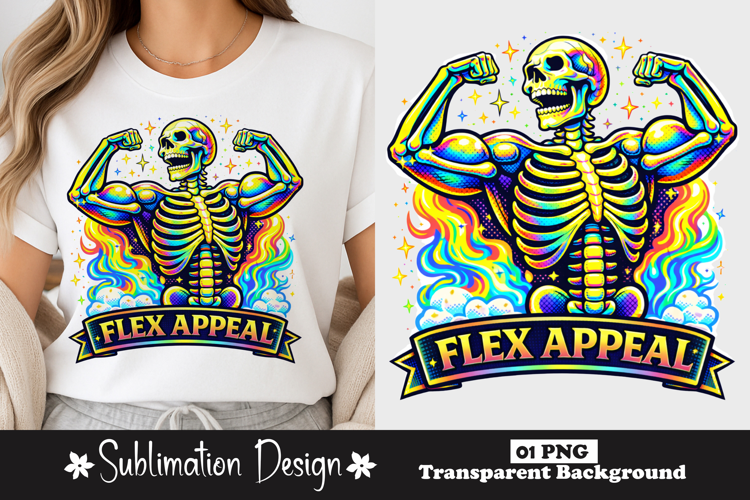 Flex Appeal Skeleton Muscle Pose Funny Gym Shirt
