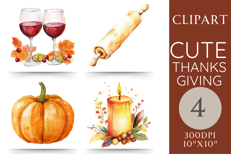 Thanksgiving Pumpkin & Wine Clipart | 4 PNGs