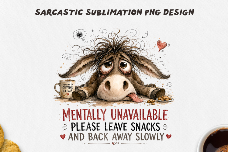 Mentally Unavailable PNG Funny Donkey Sublimation Design example image 1