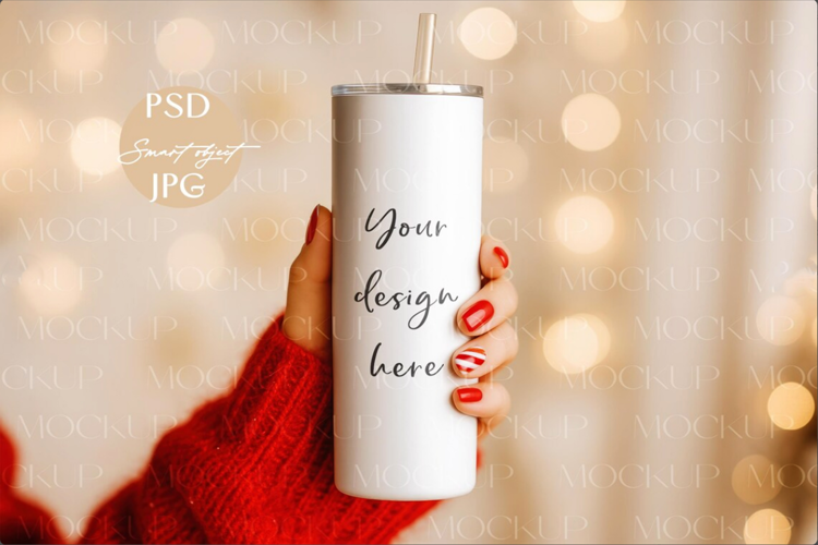 Christmas Skinny Tumbler Mockup PSD, Holiday Tumbler Mockup