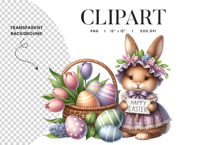 Happy Easter Brown Bunny Clipart PNG