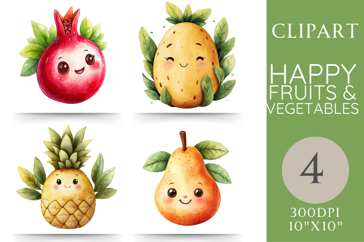 Happy Fruit and Veg Clipart 4 PNG Images