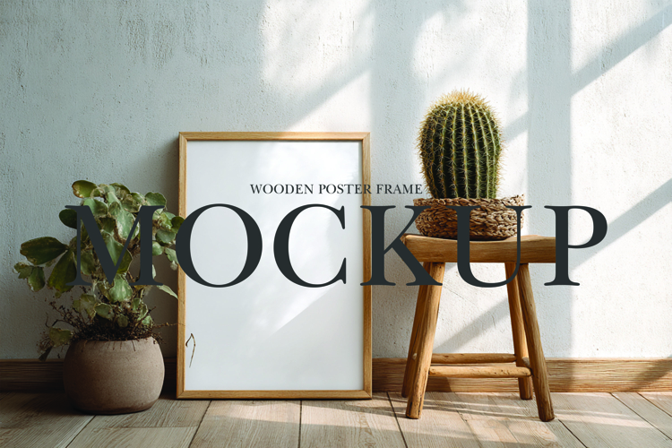 Wooden poster frame mockup