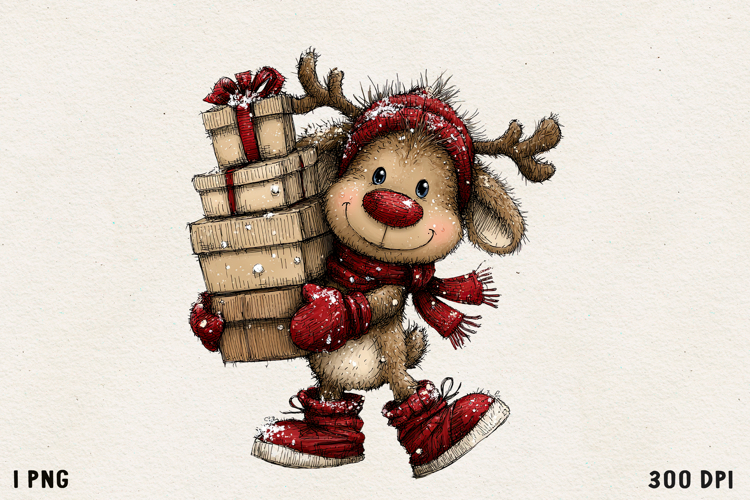Cute Whimsical Christmas Reindeer Clipart Holiday PNG