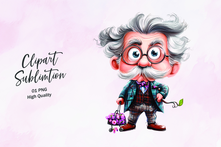 Funny Old Man Character with Glasses Clipart