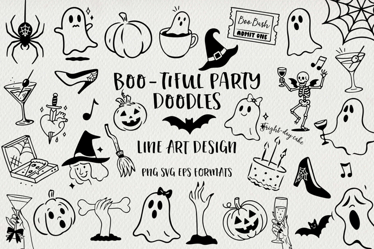 Funny Halloween Line Art Clipart SVG|PNG|EPS, BUNDLE.