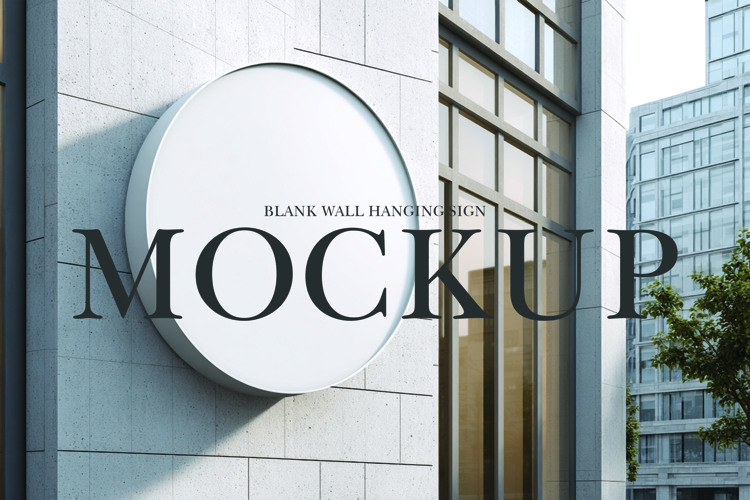 Blank wall hanging sign mockup