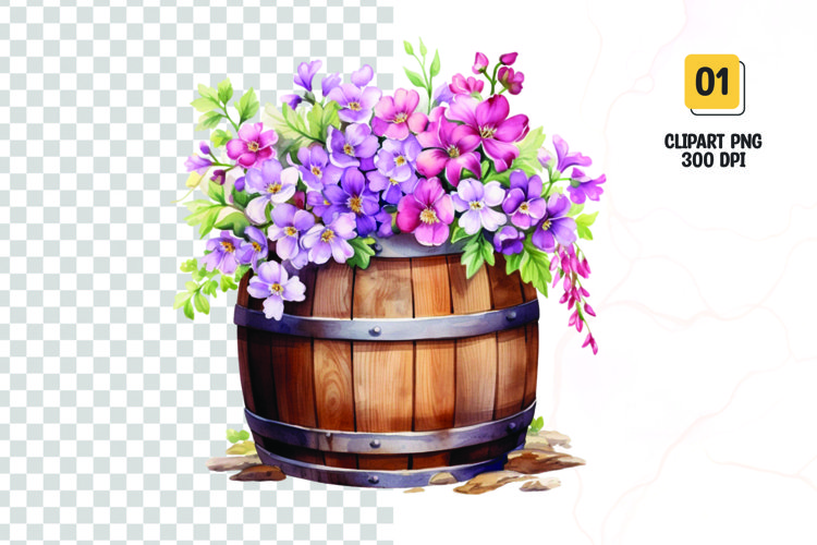 Spring Flower Barrel Watercolor Clipart sublimation