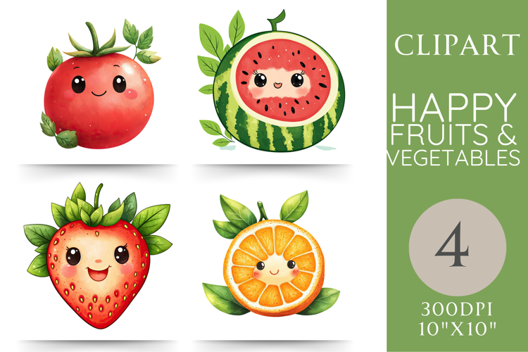 Happy Fruit and Veg Clipart 4 PNG Images