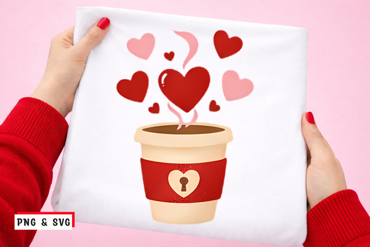 Valentine Coffee Cup PNG SVG Love Coffee Heart Design