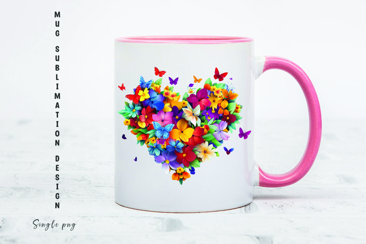 Watercolor floral heart mug sublimation design