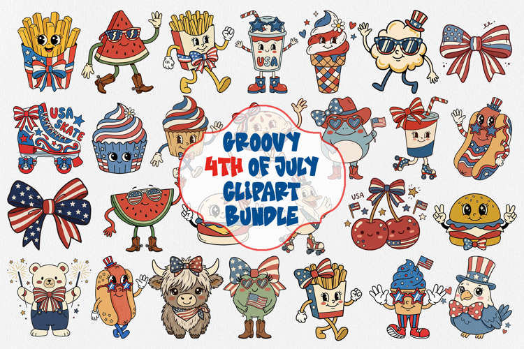 Groovy 4th of July Clipart Bundle 80 PNG example image 1