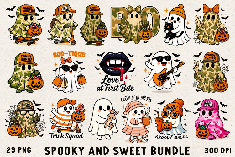Spooky and Sweet Halloween PNG Bundle | Halloween Ghosts.