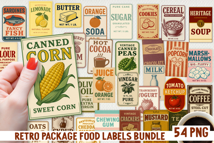 Vintage Food Label PNG Retro Pantry & Packaging Clipart.