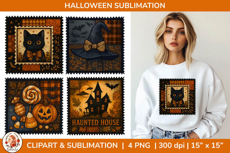 Patchwork Stamp Halloween Sublimation PNG, Spooky