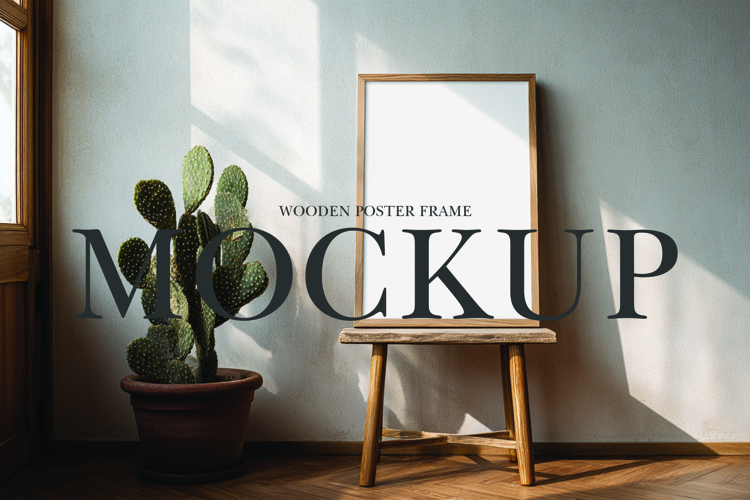 Wooden poster frame mockup