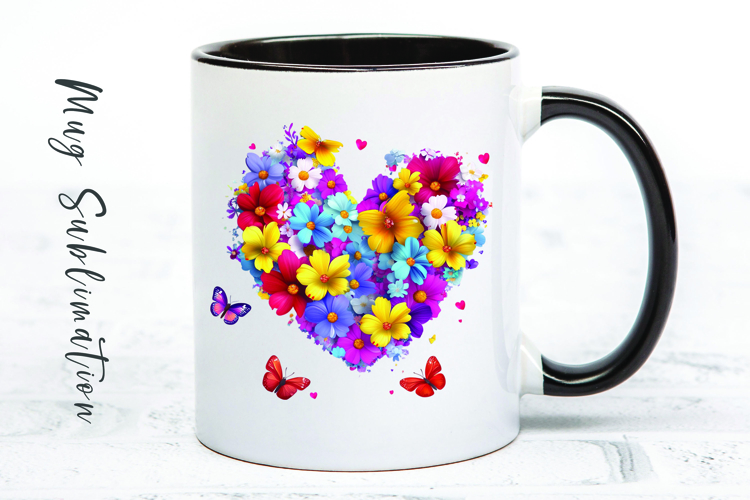 Watercolor floral heart mug sublimation design
