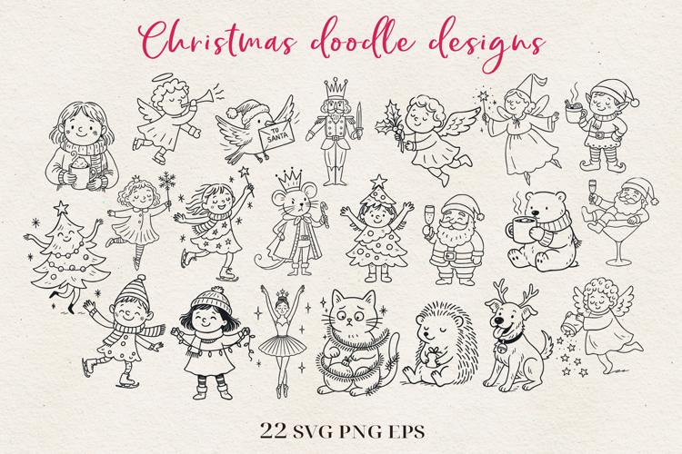 Hand-Drawn Christmas Doodle Characters Bundle SVG PNG EPS