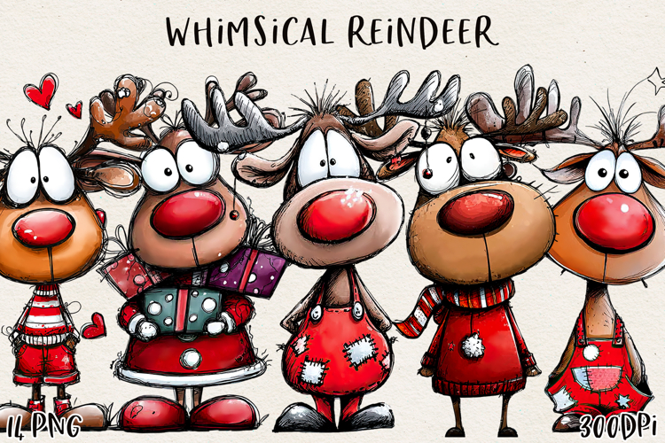 Cute Whimsical Christmas Reindeer Clipart Holiday PNG