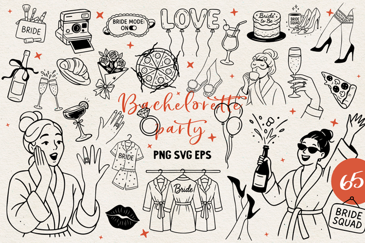 Bachelorette Party Line Art Clipart Bride SVG PNG EPS