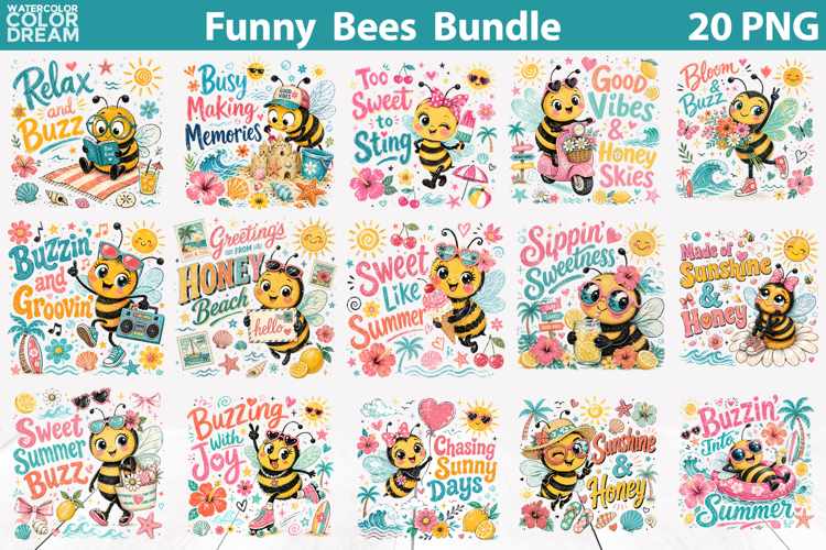 Funny Bee Bundle | Summer Bee Quotes Clipart