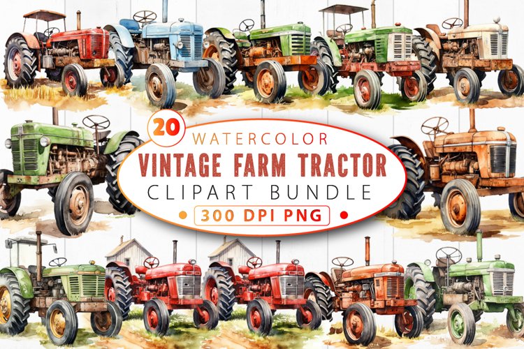 Vintage Farm Tractor Clipart Bundle example image 1