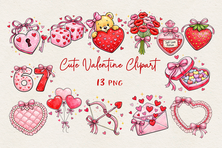 Valentine Clipart PNG | Cute Love BUNDLE