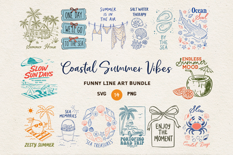 Coastal Summer Quotes SVG PNG Bundle, Beach Ocean Vacation
